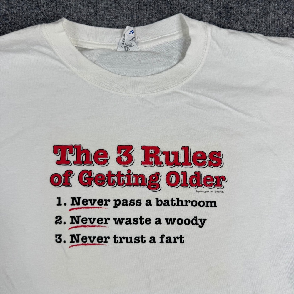 Anvil T-Shirt Mens Size XL White 3 Rules of Getting Older Graphic Cotton Funny